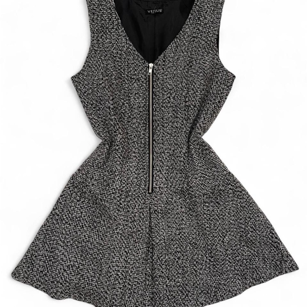 Venus Black & White Tweed Babydoll Dress
